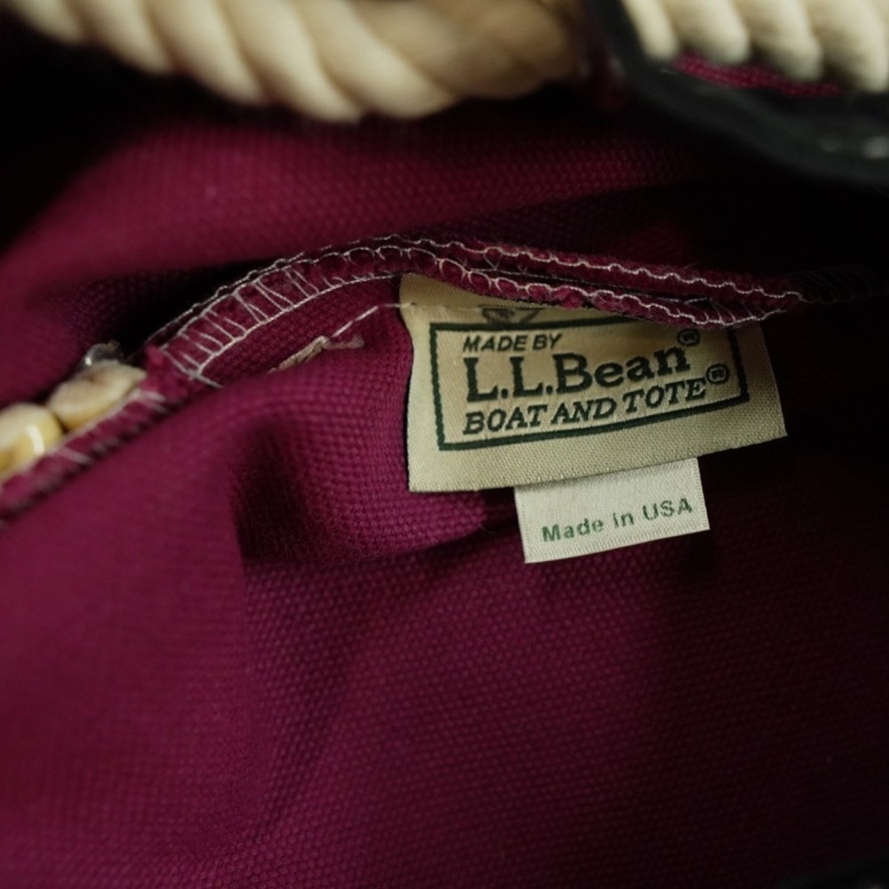 VTG LL Bean Boat Tote Barrel Bucket Bag Magenta Canvas Nautical Rope Made USA - Picture 10 of 12